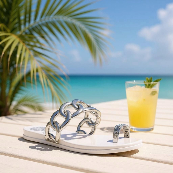Vince Camuto Shoes - New Vince Camuto Women Emagenta Chain Toe Loop Jelly Sandal 9 M - White Silver